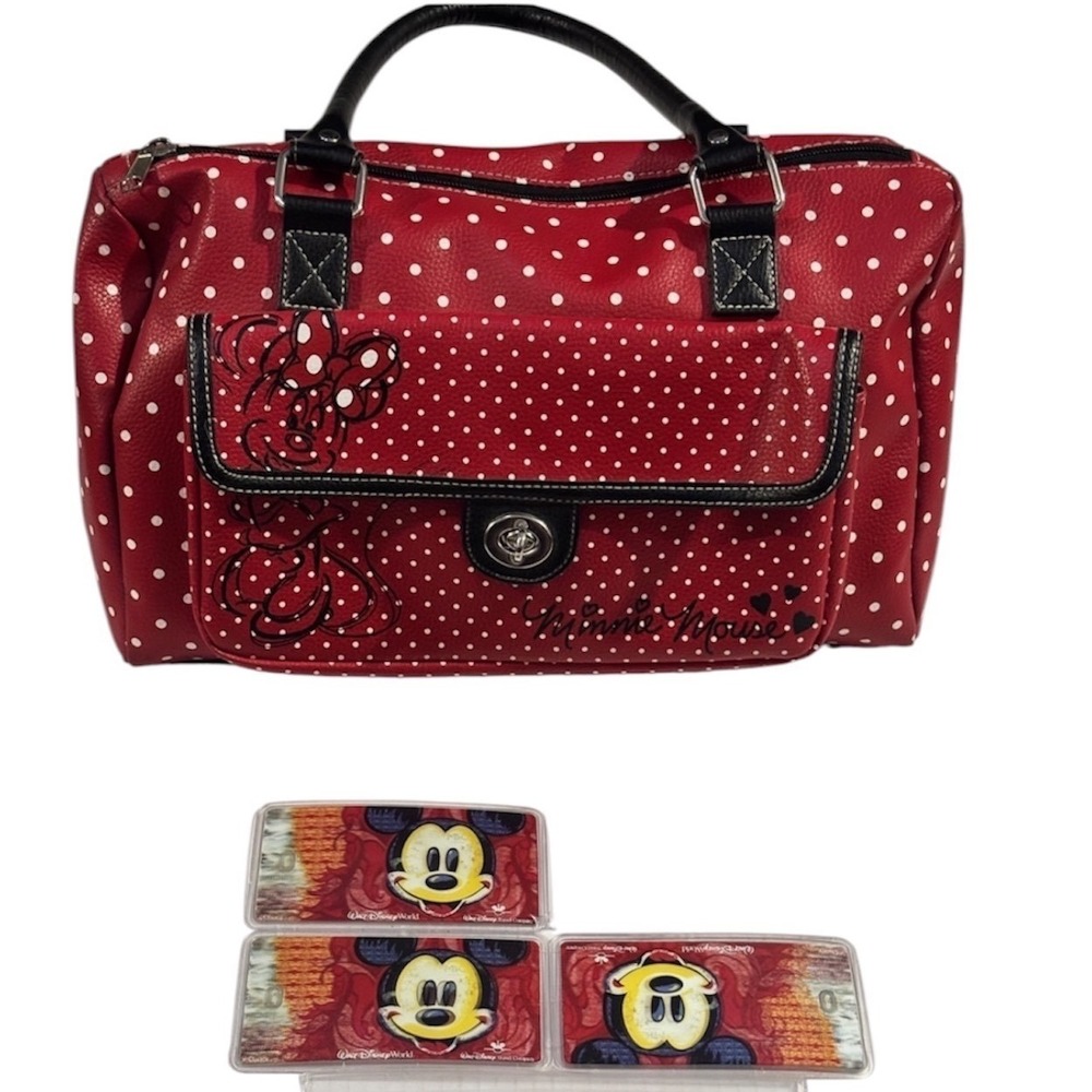 Disney Minnie Mouse Red Polka Dot Satchel Bag Front Pocket Turn Lock Handbag